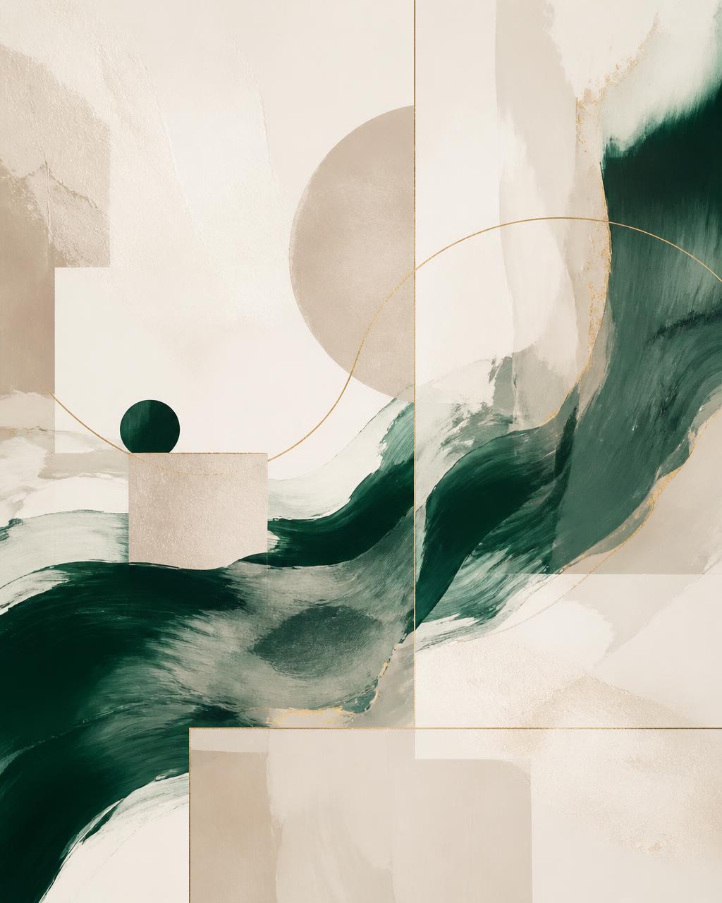 Abstract emerald and ivory composition suggesting structured opportunity